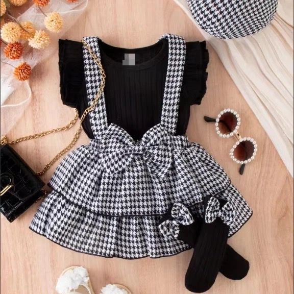 Toddler suspender skirt outfit